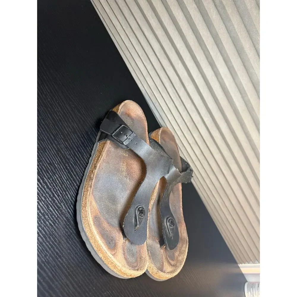 Birkenstock Gizeh Black Leather Thong Sandals EU39 US 8 Narrow Footbed